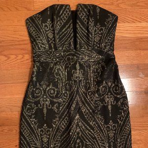 Strapless black gold patterned dress